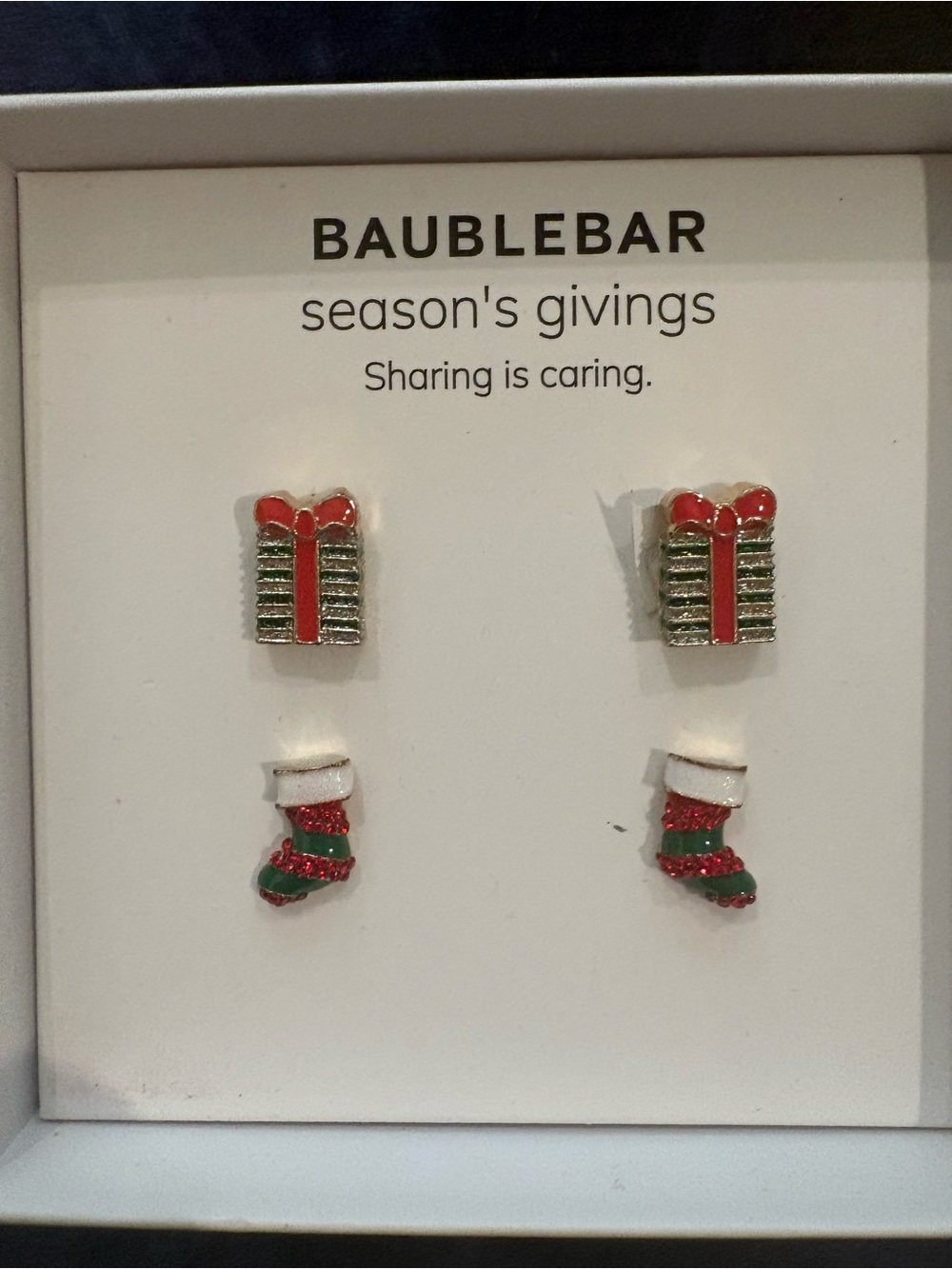 BaubleBar Gift and Stocking Stud Earring Set in Red, Green and Gold